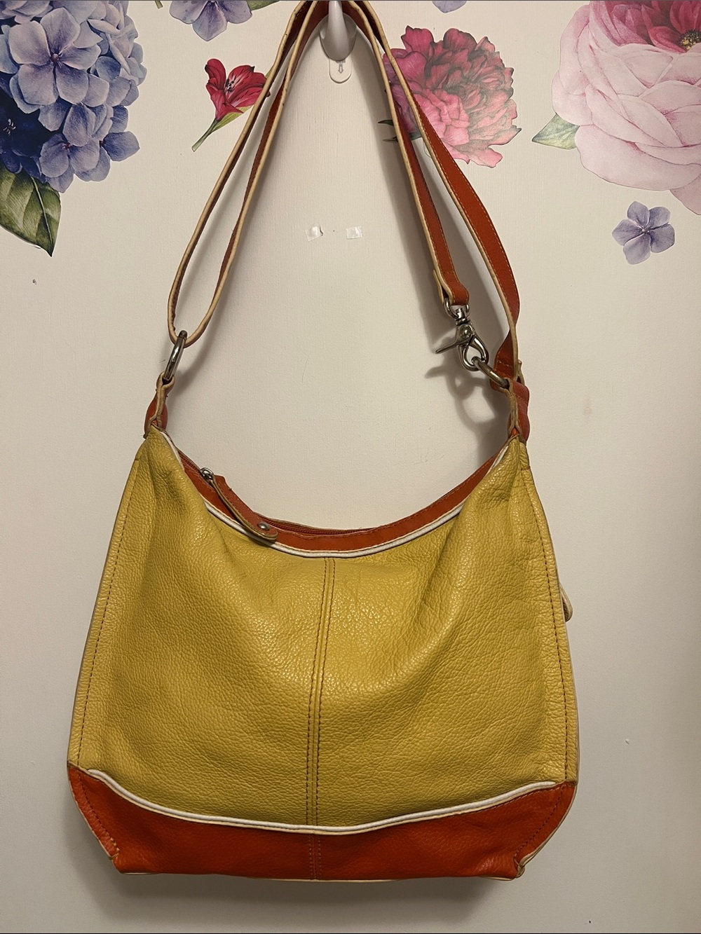 Tignanello Yellow and Orange Leather Hobo Shoulder Bag